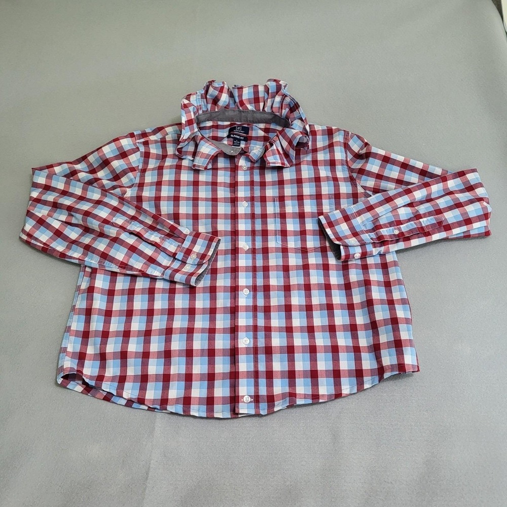 Upcycled Reworked Ruffle Collar Long Sleeve Button Up Oxford Shirt Size L - Picture 3 of 10